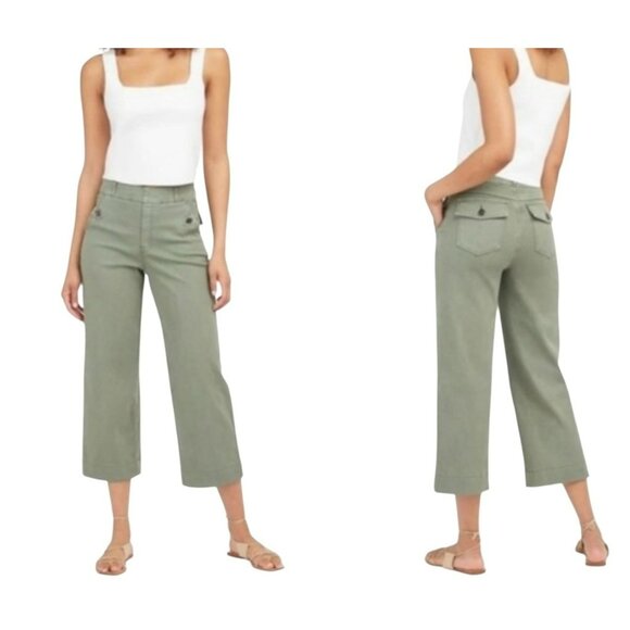 SPANX Pants - Spanx Twill Crop Wide Leg Pants Olive Green Womens Small Casual High-Waist